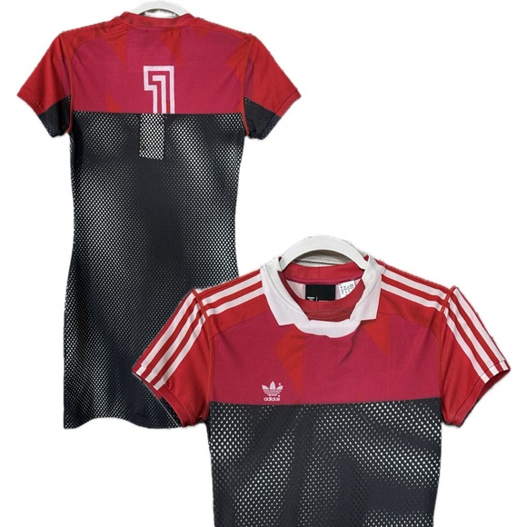 ADIDAS X ALEXANDER WANG Red Black Photocopy Pixelated Mini Dress Shirt Dress XS - Picture 13 of 15